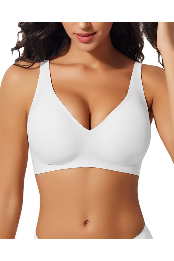 Womens Wireless Bras Deep V Comfortable Supportive Bra No Underwire Push Up Bralettes Seamless T-shirt Bra