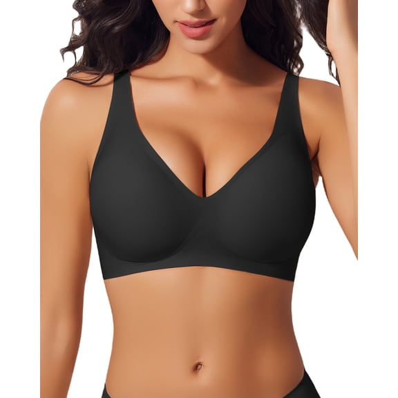Womens Wireless Bras Deep V Comfortable Supportive Bra No Underwire Push Up Bralettes Seamless T-shirt Bra