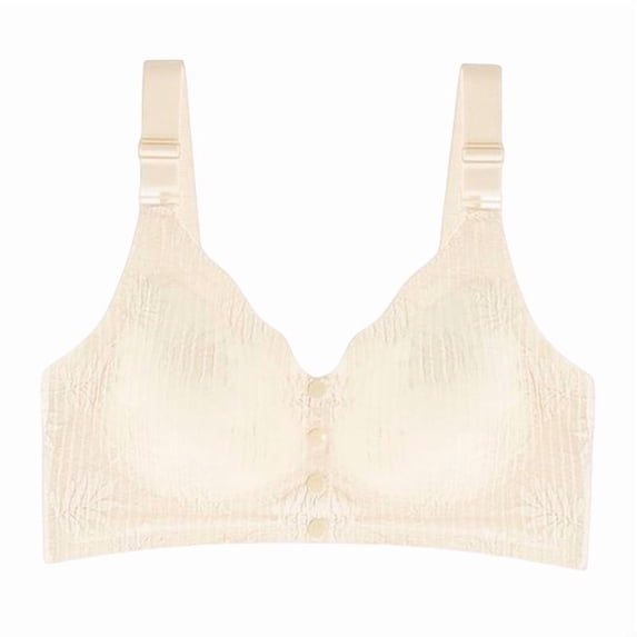 Womens Wireless Bras Seamless Front Close Bra Push Up Bralettes Underwear Comfortable Bra for Older Women (46/105BC, Beige)