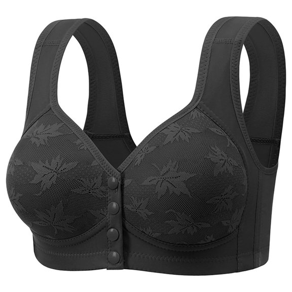 Womens Wireless Bras Soft Breathable Full Front Snap Wireless Comfort Mature Bralette Sports Bras for Women Black 3XL
