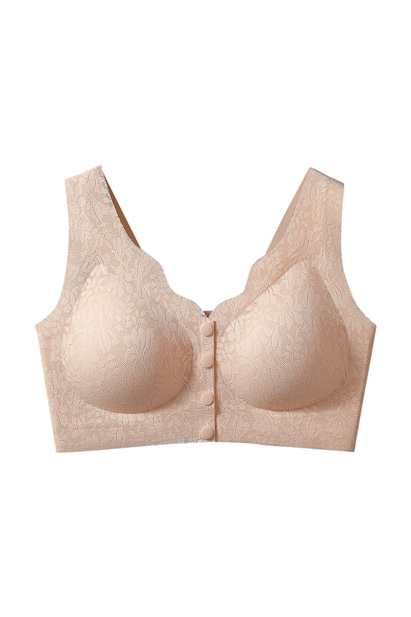 Womens Wireless Bras Soft Wireless Front Closure Post Surgery Pocket Support Bra Bras for Women No Underwire Beige XL