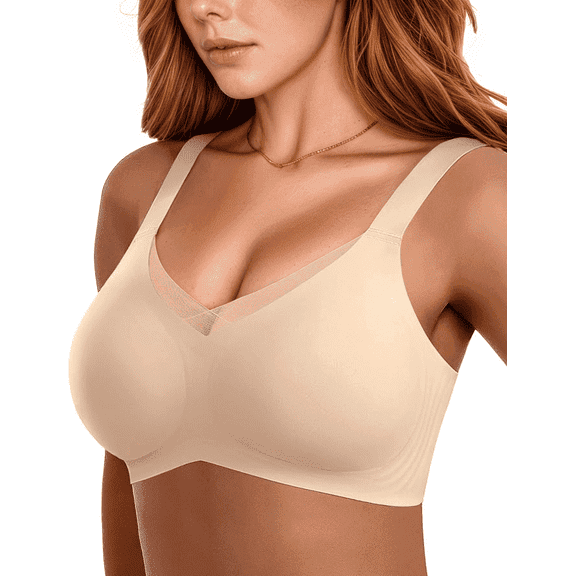 Womens Wireless Bras V Mesh Comfortable Bralette Supportive Tshirt Bra No Underwire Seamless Push Up Everyday Bras