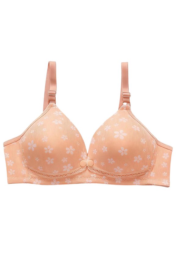 Womens Wireless Comfort Bra Front Closure Ribbed Knit Floral Print Unlined Bralette Khaki,Size 42