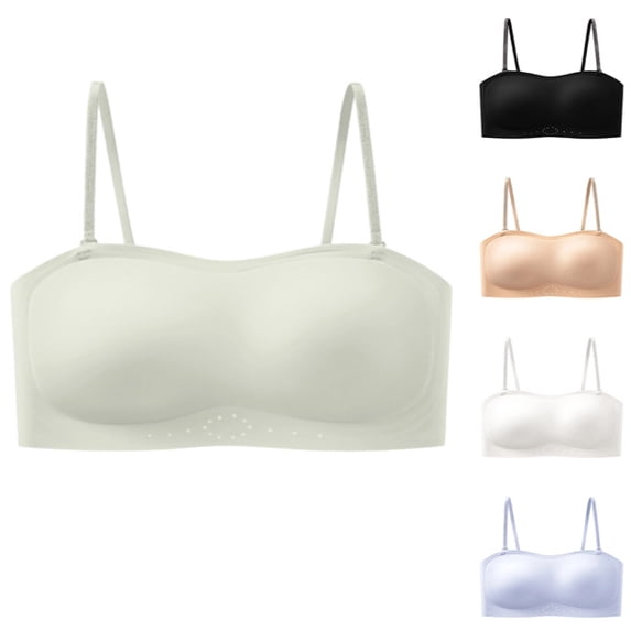 Womens Wireless Comfort Bras - Low Neck Seamless Thin Shoulder Straps Push Up Bra No Underwire Everyday Full Coverage Bra (White)
