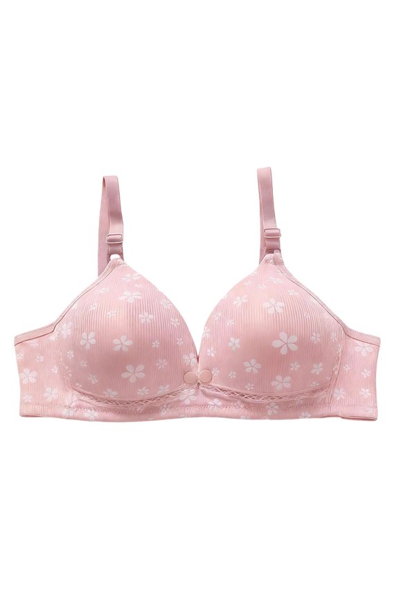 Womens Wireless Front Closure Bra Ribbed Knit Floral Print Unlined Comfort Bralette Pink,Size 38