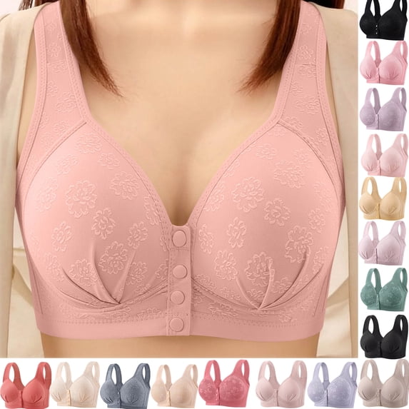 Womens Wireless Jelly Bra No Underwire Full Coverage Push Up Comfortable Front-Closure Three Buckle Breathable Bralette T-Shirt Bras