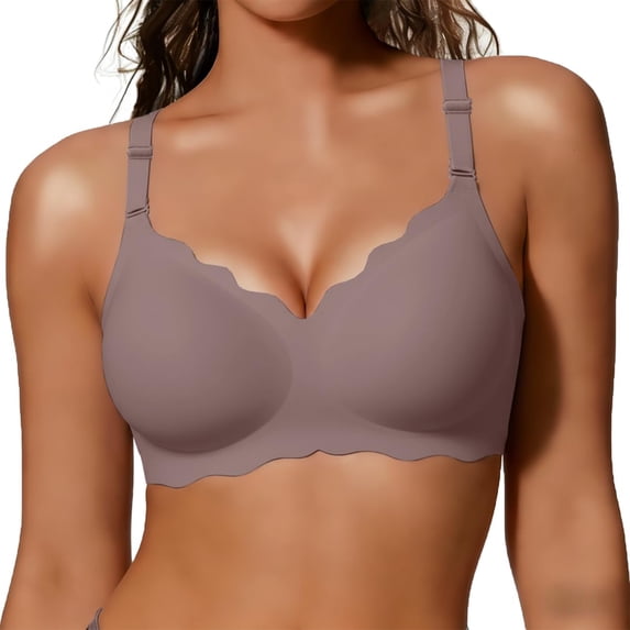 Wireless Bras for Women Full Coverage Seamless Scalloped Push Up No Underwire Everyday Bra with Air Holes