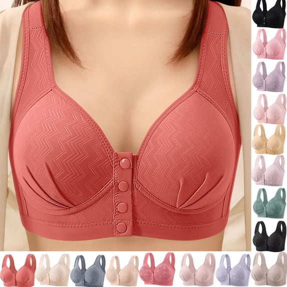 Womens Wireless Jelly Bra Plus Size Supportive Seamless Bras No Underwire Seamless Plus Size Underwire-free Gathering Front Button-up Breathable Bra Everyday Bra