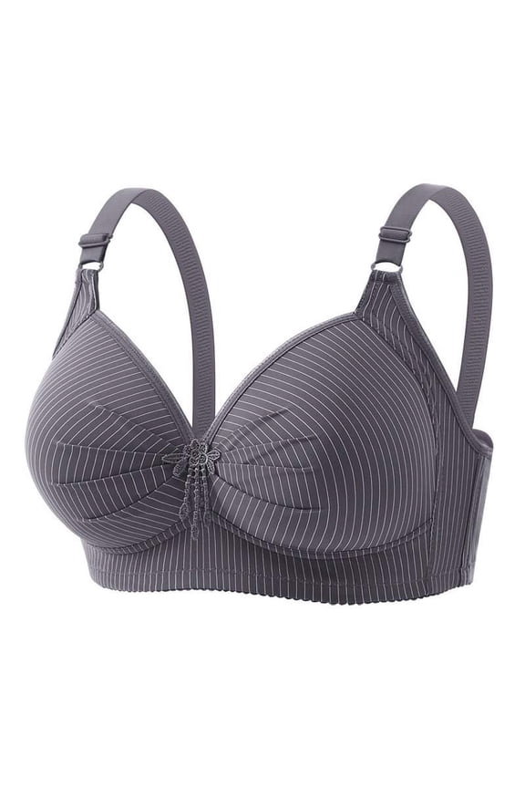Womens Wireless Push-Up Bras Everyday Plus Size Full Coverage Bralette Ruched Striped Brassiere Underwear, 42/95BC Gray