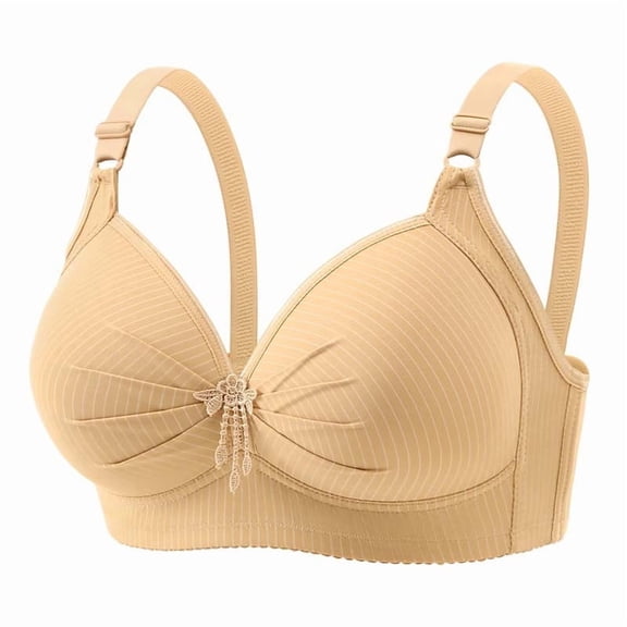 Womens Wireless Push-Up Bras Everyday Plus Size Full Coverage Bralette Ruched Striped Brassiere Underwear, 48/110BC Beige
