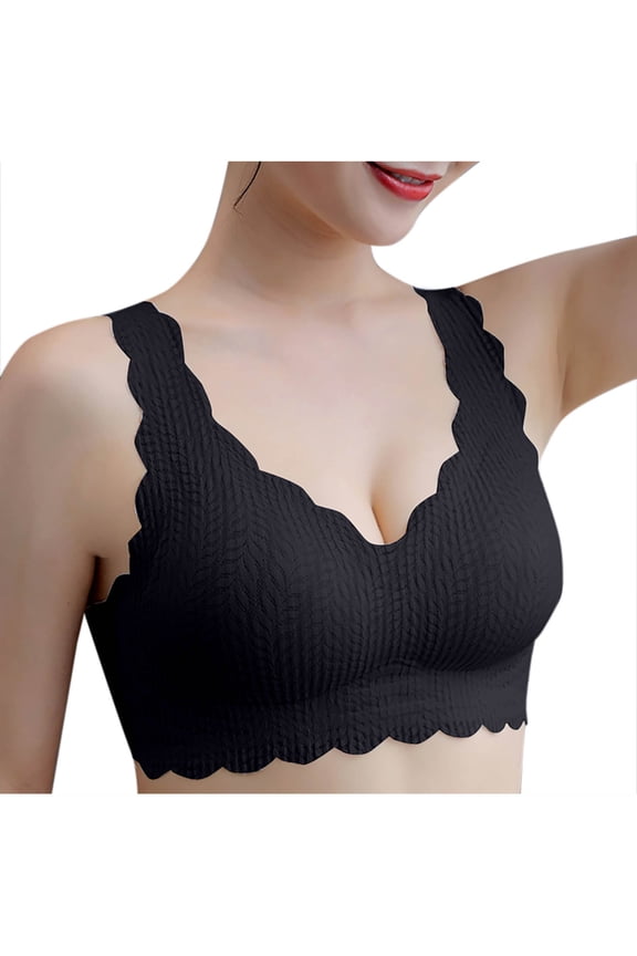 Womens Wireless Rib Knit Bras No Underwire Seamless Push up Bralette Full Cup Soft Comfortable Lingerie