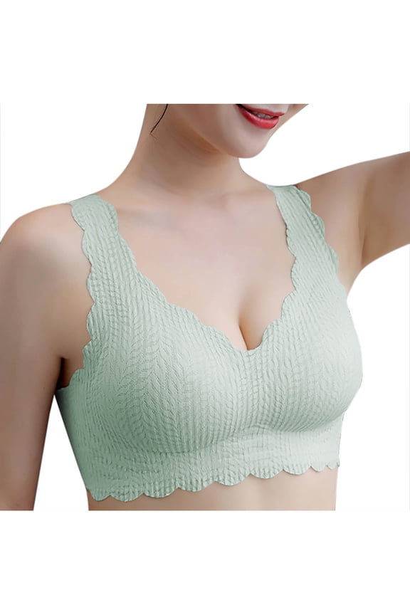 Womens Wireless Rib Knit Bras No Underwire Seamless Push up Bralette Full Cup Soft Comfortable Lingerie