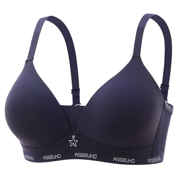 VONCOS Womens Wireless Seamless Bra Comfort Lightly Padded Plunge V-Neck Full Coverage Everyday T-Shirt Bra with Adjustable Straps Blue, Size 36BC