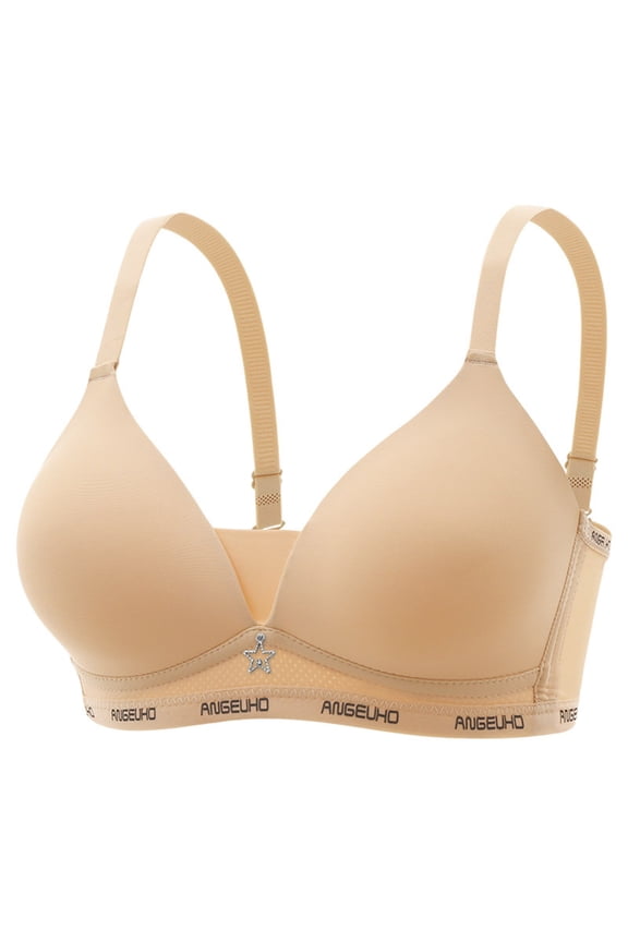 Womens Wireless Seamless Bra - Comfort Lightly Padded Plunge V-Neck T-Shirt Bra with Adjustable Straps, Beige,Size 40