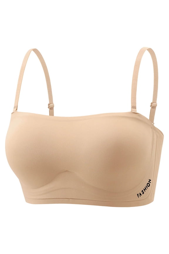 Womens Wireless Seamless Bras, No Underwire Squares Neck Push up Bras Full Cover Bralette Adjustable Strap Tube Tops Bralette for Lady Beige M