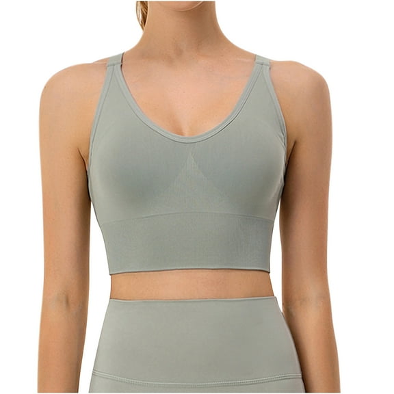 Womens Wireless Sports Bra, Moisture-wicking Compression Support Bras Criss Cross Strappy Longline Athletic Yoga Bra