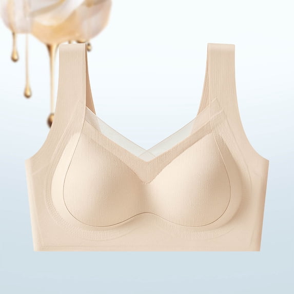 Womens Wireless Support Bra Wide Strap Mesh V-Neck Smoothing Shaping Everyday Brassiere White XXL