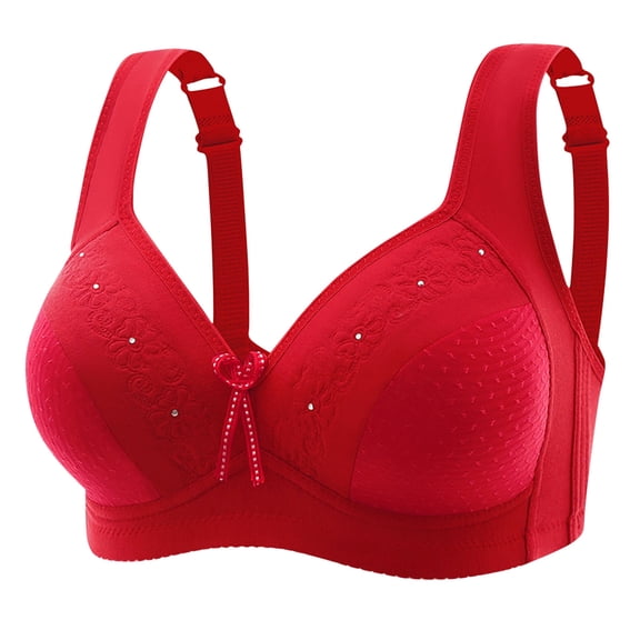 Womens Wireless V Mesh Comfortable Bra New Ladies' Adjustable Lace Gathering without Steel Ring Comfortable Upper Breast No Sponge Underwear Red Xxl