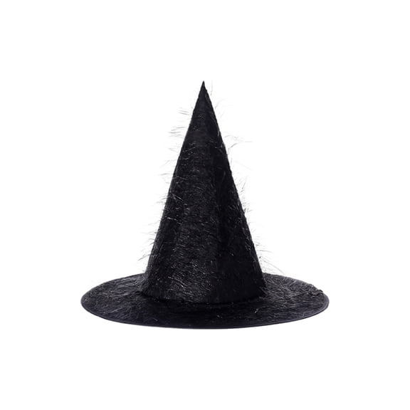 Womens Witch Hat for Halloween Masquerade, Long Plush with Gold Thread Tall Cone Wide Brim Costume Hat, Wizard Headwear for Cosplay Party Stage Performance Black