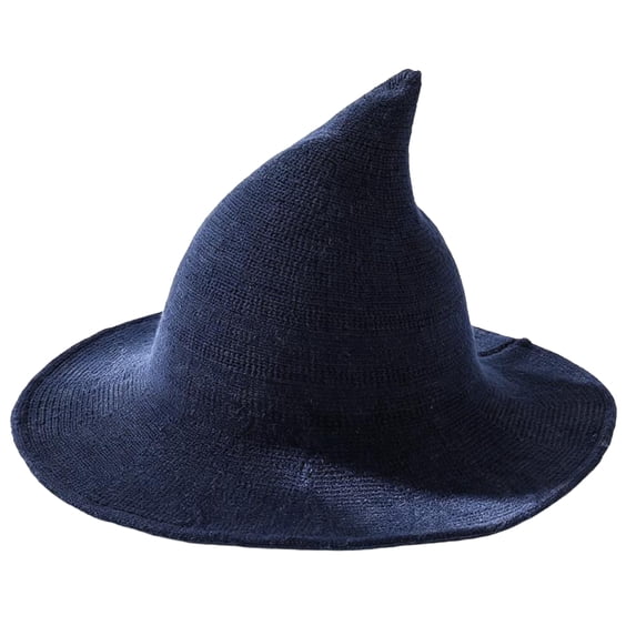 Womens Witch Hat Knit Wide Wool Wizard Caps for Halloween Party Masquerade Costume Accessory