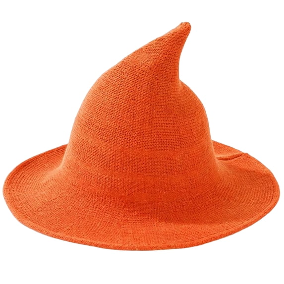 Womens Witch Hat Knit Wide Wool Wizard Caps for Halloween Party Masquerade Costume Accessory