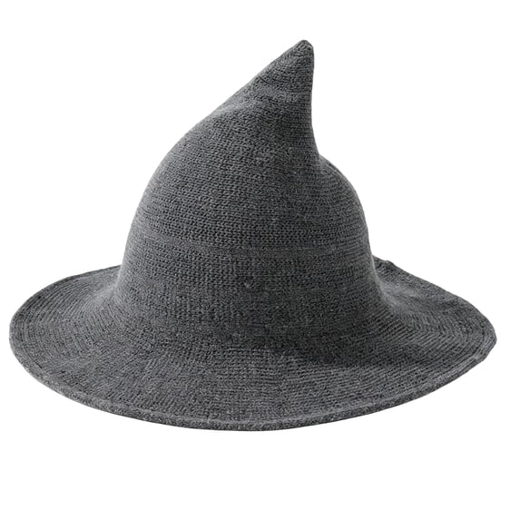 Womens Witch Hat Knit Wide Wool Wizard Caps for Halloween Party Masquerade Costume Accessory