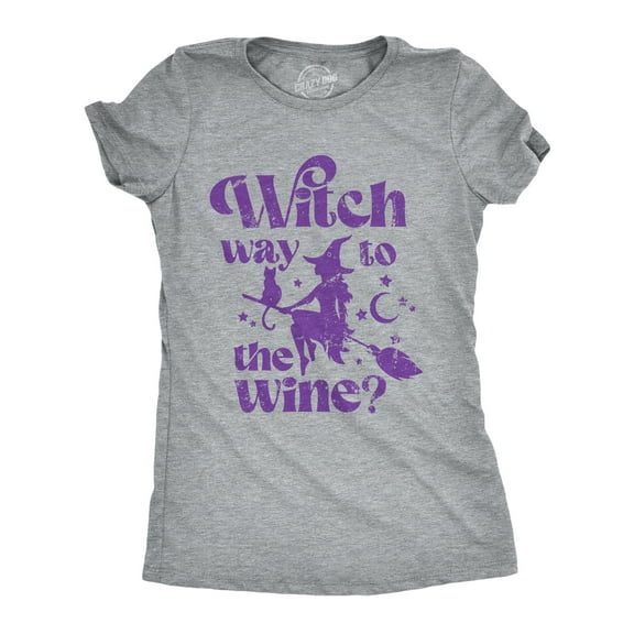 Womens Witch Way to The Wine T Shirt Funny Halloween Witches Drinking Lovers Tee for Ladies Womens Graphic Tees