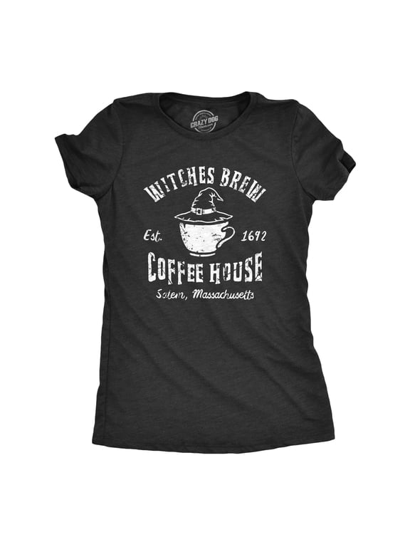 Womens Witches Brew Coffee House T Shirt Funny Halloween Party Witch Cafe Tee for Ladies Womens Graphic Tees