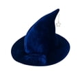 thumbnail image 1 of Womens Wizard Hat Costume Accessory, Foldable Pointed Witch Hat with Soft Velvet Texture, Cone Hat for Halloween Party Cosplay Dress Up Blue, 1 of 7