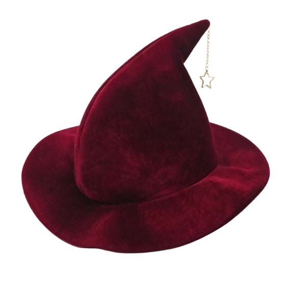 Womens Wizard Hat Costume Accessory, Foldable Pointed Witch Hat with Soft Velvet Texture, Cone Hat for Halloween Party Cosplay Dress Up Red