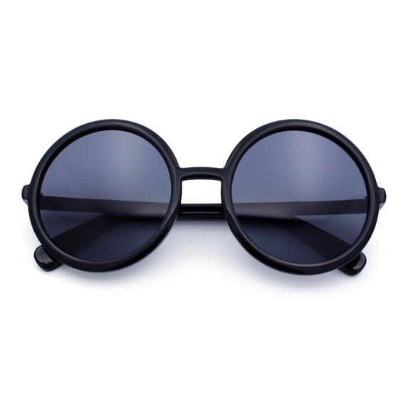 SA106 Womens Wizard Round Circle Lens Plastic Mod Fashion Sunglasses / Black Frame - Black Lens