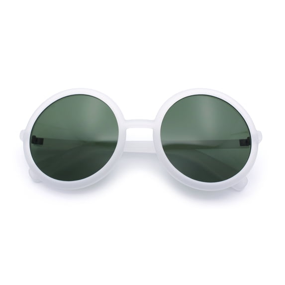 SA106 Womens Wizard Round Circle Lens Plastic Mod Fashion Sunglasses / White Frame - Green Lens
