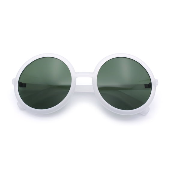 SA106 Womens Wizard Round Circle Lens Plastic Mod Fashion Sunglasses / White Frame - Green Lens