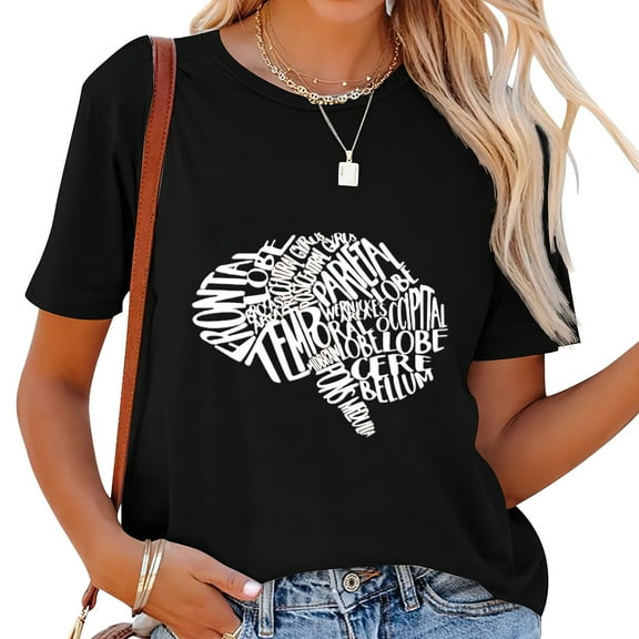 Womens Women Cute Tshirts Graphic Tee Casual Tshirts Tops Black 2XL