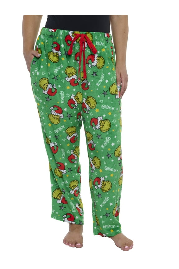 Womens & Women's Plus The Grinch Pajama Pants Sleepwear Green Plush Christmas