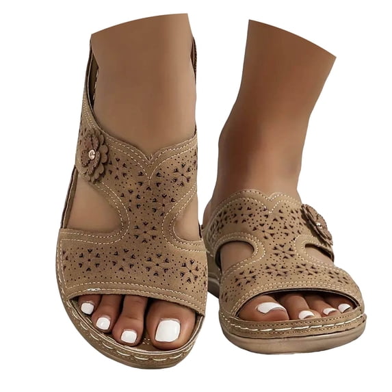 Womens Women's Sandals Wedge 2026 All Day Orthopedic Slide Sandal Summer Dressy Casual Floral Hollow Out Walking Slippers Shoes Brown 8
