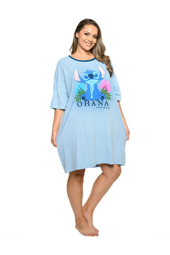 Womens & Womens Plus Disney Stitch Sleep Shirt Pajamas Blue One Size Ohana