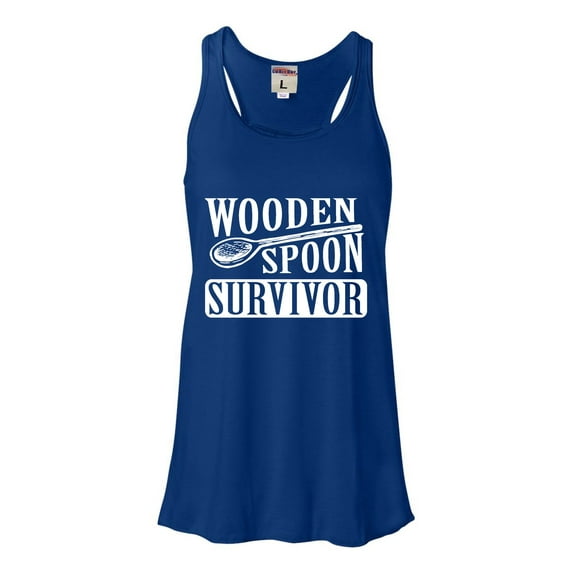 Womens Wooden Spoon Survivor Funny Flowy Racerback Tank Top T-Shirt