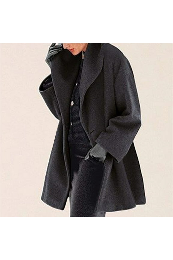 Womens Wool Blend Coat Single Breasted Trench Jackets with Hood Winter Casual Shawl Collar Overcoat Warm Outerwear Black M