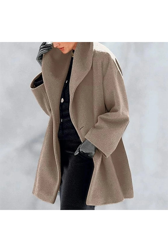 Womens Wool Blend Coat Single Breasted Trench Jackets with Hood Winter Casual Shawl Collar Overcoat Warm Outerwear Camel L
