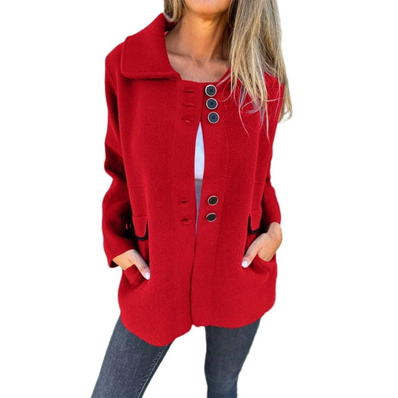 Womens Wool Blend Coat Single Breasted Trench Solid Jackets Winter Casual Lapel Collar Fall Winter Overcoat