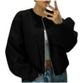 thumbnail image 1 of Womens Wool Blend Crop Jacket Oversize Puff Long Sleeve Hoodless Coat Zip Up Winter Fall Casual Trendy Short Outwear (S, Black), 1 of 3