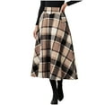 thumbnail image 1 of Womens Wool Blend Plaid Skirts Elastic High Waist A-Line Pleated Skirts Casual Loose Tartan Long Skirt with Pockets, 1 of 6