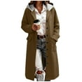 thumbnail image 1 of Womens Wool Blend Trench Coat Lightweight Button Down Hooded Long Jacket Casual Loose Shacket Outerwear Fashion Fall Winter Outfits with Pocket, 1 of 6