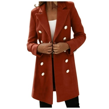 Womens Wool Coat Double Slim Female Long Lapel Slim Overcoat Jacket