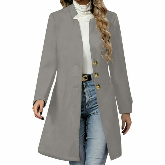 Womens Wool Coat Solid Color Mid-Long Stand Collar Overcoat Dressy Causal Winter Fashion Single Breasted Pea Coats