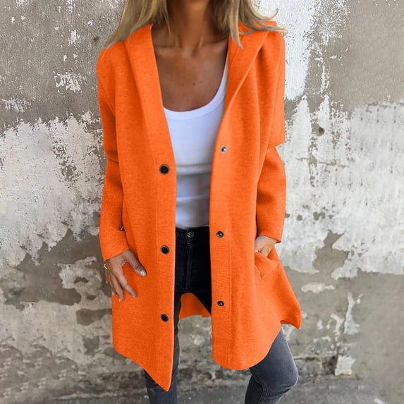 Womens Wool Peacoats with Hooded and Pockets Plus Size S-5X Snap-Button Up Coats Ladies Casual Solid Long Sleeve Comfort Outerwear