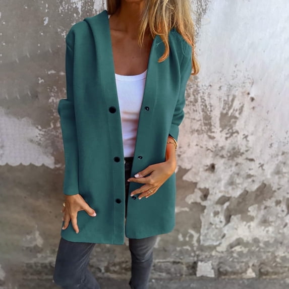 Womens Wool Peacoats with Hooded and Pockets Plus Size S-5X Snap-Button Up Coats Ladies Casual Solid Long Sleeve Comfort Outerwear