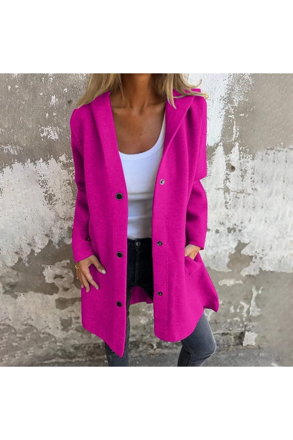 Womens Wool Peacoats with Hooded and Pockets Plus Size S-5X Snap-Button Up Coats Ladies Casual Solid Long Sleeve Comfort Outerwear