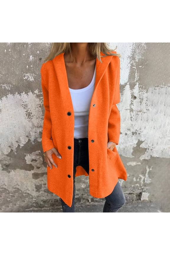Womens Wool Peacoats with Hooded and Pockets Plus Size S-5X Snap-Button Up Coats Ladies Casual Solid Long Sleeve Comfort Outerwear Clearance